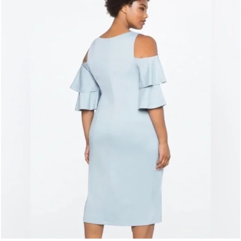 Eloquii Flounce Sleeve Cold Shoulder Light Blue Dress Size 14 - Picture 2 of 6